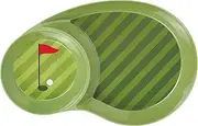 UPware Golf-Themed Melamine Chip and Dip Snack Platter, 2-Section Oval Shape Serving Tray with Flag Graphic, for Chips, Salsa, and Fruit, Green, 16 x 10.75 Inch