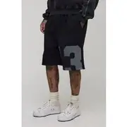 Mens Black Tall Washed Distressed Drop Crotch Print Jersey Shorts