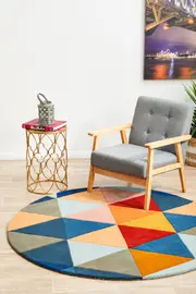 Rug Culture Multi Handmade High Quality Wool Geo Harlequin Round Rug