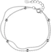 [Generic] Fashion Silver Sterling Cuff Bangle Chain Bracelets,Women 925 Sterling Silver Bracelet Elegant Double Chain Silver BraceletsSterling Silver Jewellery Gifts