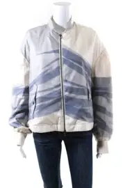 Quetsche Womens Draped Tulle Satin Oversize Bomber Jacket Ivory Gray Size IT 40