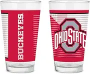 Rico Industries NCAA Ohio State Buckeyes Main 16 oz Pint Glasses with Digitally Printed Logo, Set of 2 Classic Drinking Glasses, for Fans, Dishwasher Safe, Great for Beer, Iced Tea