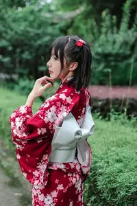 在飛比找Yahoo!奇摩拍賣優惠-夏季睡衣 情侶睡衣 日本和服浴衣 紅色小櫻花和服全套和服女免