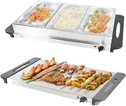 ALSTON Food Warmer Buffet Electric Server Variable Temperature Control Stainless Steel 2.5L x3 Tray Bain Marie with Lid for Catering Party Banquet Dining