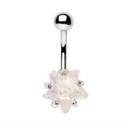316L Surgical Steel Large White Opal Star Navel Ring