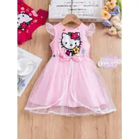 在飛比找蝦皮購物優惠-凱蒂貓 Hello Kitty童裝裙子女童夏季 飛袖純棉洋裝