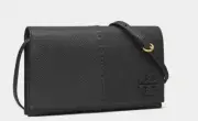 AUTH NWT TORY BURCH McGraw Logo Pebbled Leather Wallet Crossbody In Black/ Brass