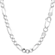 14k White Solid Gold Figaro Chain Necklace, 5.0mm