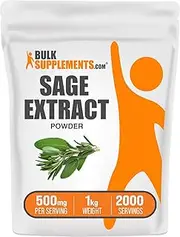 BulkSupplements.com Sage Extract Powder - Herbal Supplement Powder, Sage Supplement - For Immune Health - 500mg of Sage Extract per Serving, Vegan & Gluten Free (1 Kilogram - 2.2 lbs)