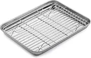 WEZVIX Stainless Steel Baking Sheet with Rack Set Tray Cookie Sheet & Toaster Oven Pan 10 x 8 x 1 inch, Rust Free & Less Stick, Thick & Sturdy, Easy Clean & Dishwasher Safe 10 inch Silver