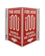 Bilingual English/Spanish Fire Hose Wall-Projecting V-Sign w/ Icon