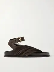 [A Emery] A Emery - Mantei Ruched Suede And Leather Sandals - Anthracite - IT42 IT 42 Gray