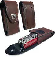 Victorinox Personalised Genuine Leather Belt Pouch/Sheath Compatible with Swiss Army Pen Knife (5-8 Layers) Including Huntsman, Swiss Champ, Hiker, Climber with Hook-and-Loop Fastener - Brown
