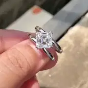 Delicate 7MM Asscher Cut Moissanite Double Band Solitaire Engagement Ring Women
