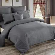 Fabric Fantastic Seersucker Queen Size Charcoal Quilt/doona/duvet Cover Set