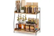 Wooden Coffee Station Organizer for Countertop - 2 Tier Storage for Home, Office, Bathroom
