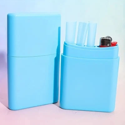 Pre-Roll Cones storage case - light blue - holds 3 cones and 1 lighter