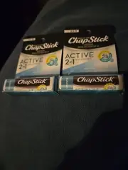 ChapStick Active 2 in 1 SPF 25 Lip Care Unscented, 2 pack, Mineral Sunscreen New