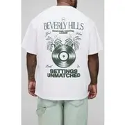 Mens White Plus Oversized Beverly Hills Print T-Shirt