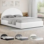 ALFORDSON Bed Frame with Gas Lift Storage, Double Size Bed Base with Padded Headboard, Howell Mattress Foundation withfor Bedroom, Apartment, Living Room and Office, White PU Leather