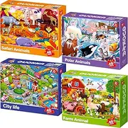 QUOKKA Puzzles for Toddlers 3-5 – 4 x 48 Pieces Floor Puzzles for Kids Ages 2-4 – Learning Farm Animals for 4-6 – Jigsaw Game for Boy and Girl 3-5-7 Year Old
