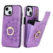 for iPhone 13/ iPhone 14 Wallet Case with Card Holder, Purple Mandala