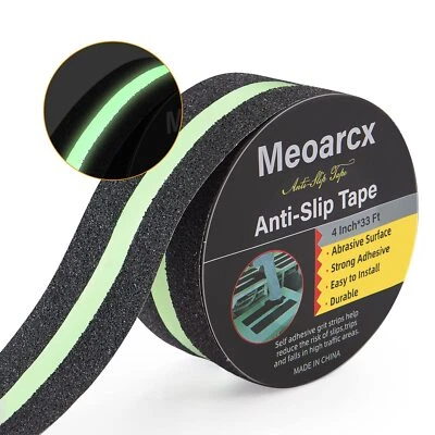 Meoarcx Anti Slip Traction Tape with Glow in Dark Green Stripe, 2 Inch x 16 Feet