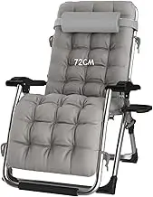 Zero Gravity Lounge Chair, Oversized Deluxe Zero Gravity Chair, Ergonomic Patio Recliner Folding Reclining Chair with Removable Cushion Pad and a Cup Holder for Lawn Patio Lounge Chair (Color : Grey