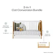 Aspiring White/Natural 3-in-1 Cot Natural Conversion Bundle