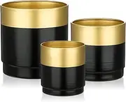 Briful Gold and Black Metal Planters with Drainage Hole for Outdoor Planting, 3.94''/4.72''/5.9'' Indoor Decorative Metal Buckets Floral Arrangment, Home Farmhouse Tables Decor, Set of 3