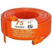 Outdoor Extension Cord 75 Foot Waterproof, 16/3 Gauge Flexible Cold-Resistant...