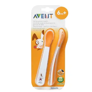 AVENT QQ兔學習湯匙組04725(6M寶寶適用) 柔軟材質不傷寶寶牙齦 娃娃購 婦嬰用品專賣店