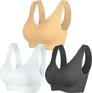Cabales Women's 3-Pack Seamless Wireless Sports Bra with Removable Pads