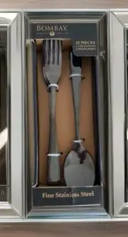 BOMBAY MIRANDA 12pc.STAINLESS STEEL PREMIUM ARTFULLY CRAFTED BLACK FLATWARE NIB