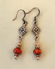 Firey Orange Picasso Glass Copper Earrings Boho Sundance Treasures