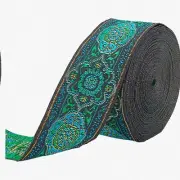 Green Vintage Jacquard Ribbon - 7.7 Yards of 1.3 Inch Embroidered Fabric Trim fo