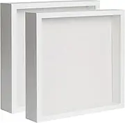 Shadow Box Picture Frame Real Glass Display Case Deep Wood Photo Frame with Linen Backboard for Tickets,Memeory,Pictures,2pcs 8x8 Inch White
