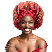 Ptrin Satin Bonnet, Double-Sided Silk Bonnets for Sleeping, Night Hairs Sleep Cap with Elastic Band,Head Cover Hat for Women Girls Long, Straight, Curly Hair for Women,Print Red