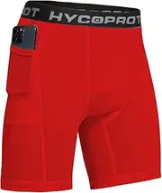 [HYCOPROT] Men's Compression Shorts, Quick-Drying Baselayer Underwear, Short Running Underwear, Breathable Tights with Pockets, Football, red, L