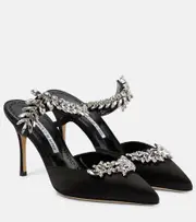 [Manolo Blahnik] Manolo Blahnik Lurum 90 embellished satin mules AU 7.5 black