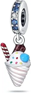[Generic] M&S Ice Cream Cone Charm Flake Sundae 99p Charm Bead Pendant, 925 Sterling Silver Dangle Charm, Compatible With Pandora & European Bracelet �, Metal