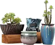 Ceramic Succulent Planter Pot with Drainage, Cactus Plant Containers with Holes, Planting Pot Flower Pots Set of 4 for Home Office Table Desk Decoration