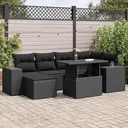 7 Piece Garden Sofa Set with Cushions Black Poly Rattan Patio Bar Sets