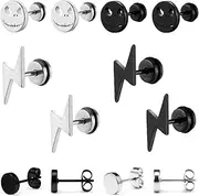 [JEYORZY] 6 Pairs of Stud Earrings for Men Piercing Hypoallergenic Earrings Monster Stud Earrings Men Women Stud Earrings Stainless Steel Ear Jewellery Rock Punk Fake Plug Tunnel Piercing, Silver +