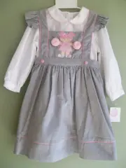 Girls Petit Ami Cheerleader Applique Apron Dress 2 Piece Gray Corduroy 2T NWT