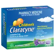 Claratyne Children's Hayfever Allergy Relief Antihistamine Grape Flavour 30 Tabs