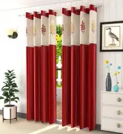 New 2 Piece Eyelet Long Door Curtain Set - 9 feet Maroon