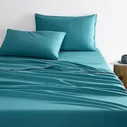 Wake In Cloud - Teal Sheet Set, 1000TC Ultra Soft Microfiber, Fitted Sheet & Flat Sheet & 2 Pillowcases (4 pcs, Double Size)