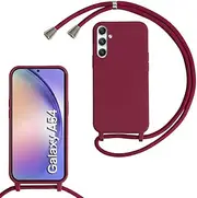 [Haygdz] Silicone Mobile Phone Chain for Samsung Galaxy A54 5G, Case with Strap, Adjustable Mobile Phone Necklace Case with Strap, Mobile Phone Case for Hanging, Case with Cord, Red