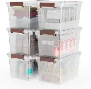 6 Pack 17Qt Clear Plastic Storage Bin with Lid and Latching Buckles, Stackable T